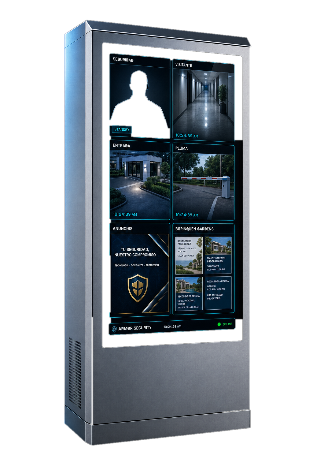 Kiosko ARMOR con dashboard de seguridad